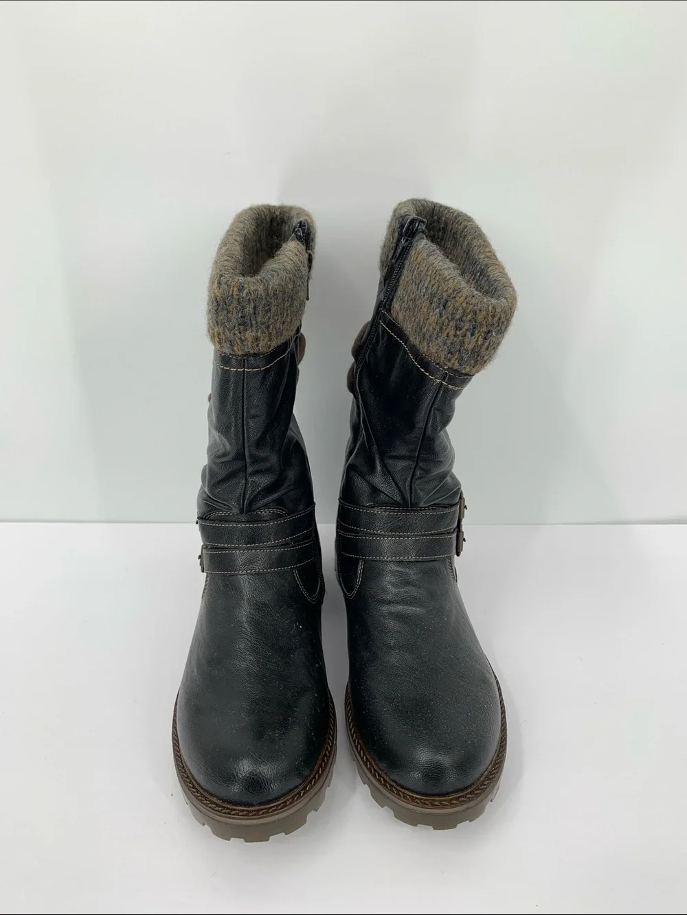 Remonte mid calf short boots winter fleece black leather zipper knit new 39 9